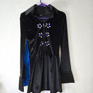 Dreamgirl Dress Girls Medium Black Blue Cape Velvet Crystal Costume Halloween